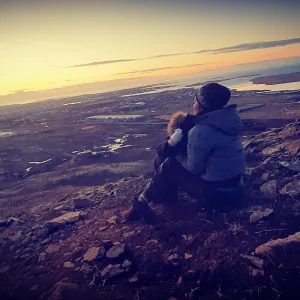 Mother and son looking at the view