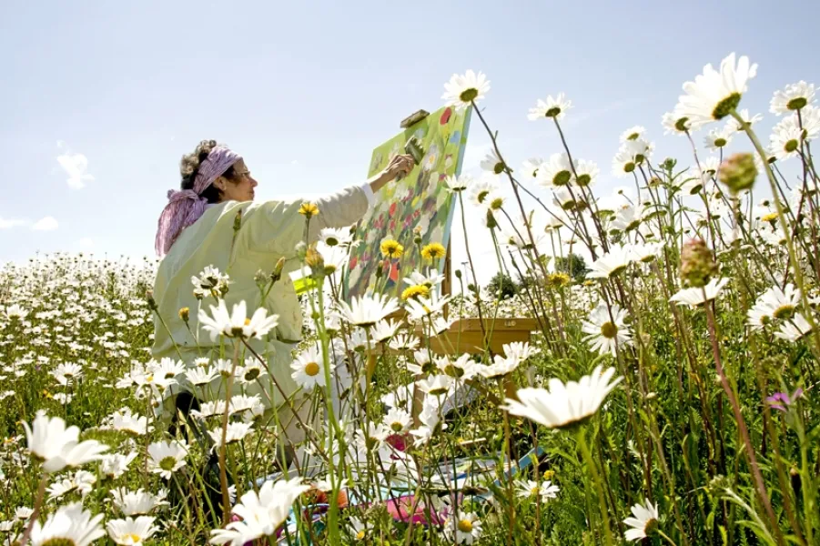 Painter in a Flowerbed