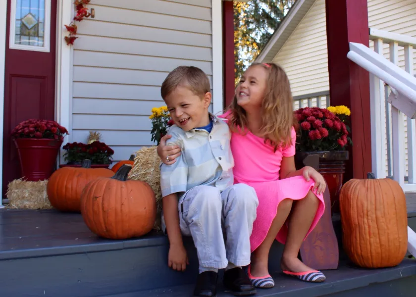 Kids on Fall porch