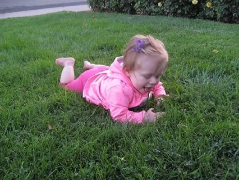 Granddaughter discovering the wonders of grass