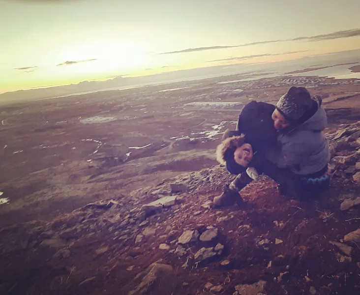 Mother and son looking at the view