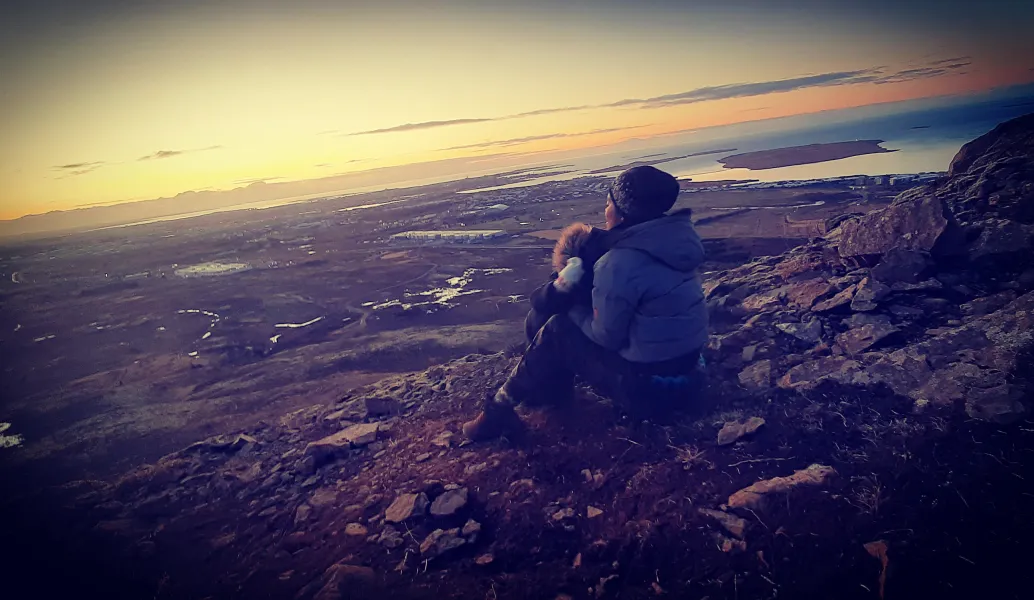 Mother and son looking at the view