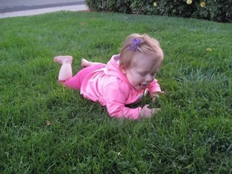 Granddaughter discovering the wonders of grass