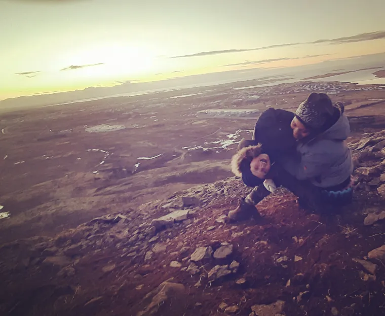 Mother and son looking at the view