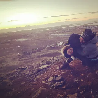 Mother and son looking at the view